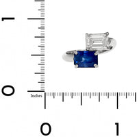 Platinum 2 Stone Emerald Cut Blue Sapphire and Diamond Ring