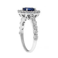 18K White Gold Round Blue Sapphire and Diamond Halo Ring