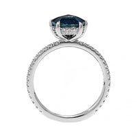 Platinum Shield Shaped Teal Sapphire and Diamond Ring