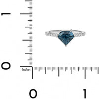 Platinum Shield Shaped Teal Sapphire and Diamond Ring