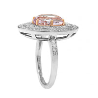 Platinum Oval Pink Sapphire and Double Diamond Halo Ring