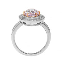 Platinum Oval Pink Sapphire and Double Diamond Halo Ring
