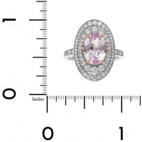 Platinum Oval Pink Sapphire and Double Diamond Halo Ring