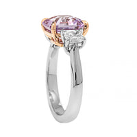 Platinum Three Stone Octagonal Pink Sapphire and Diamond Ring