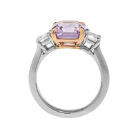 Platinum Three Stone Octagonal Pink Sapphire and Diamond Ring