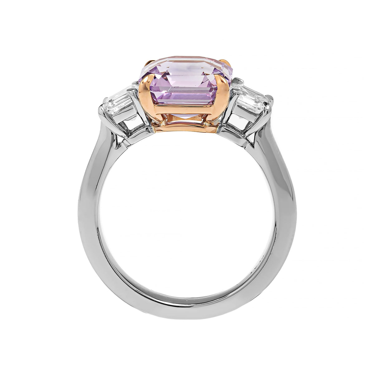 Platinum Three Stone Octagonal Pink Sapphire and Diamond Ring