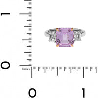Platinum Three Stone Octagonal Pink Sapphire and Diamond Ring