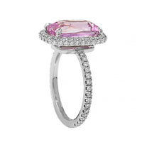Platinum Cushion Shaped Sapphire and Diamond Halo Ring