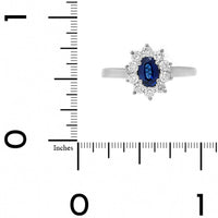 18K White Gold Oval Blue Sapphire and Diamond Halo Ring