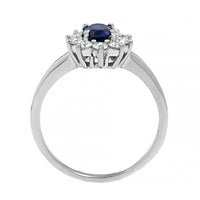 18K White Gold Oval Blue Sapphire and Diamond Halo Ring