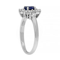 18K White Gold Oval Blue Sapphire and Diamond Halo Ring
