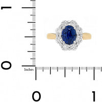 18K Two-Tone Gold Oval Blue Sapphire and Diamond Halo Ring