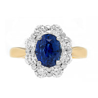18K Two-Tone Gold Oval Blue Sapphire and Diamond Halo Ring