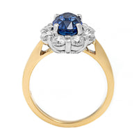 18K Two-Tone Gold Oval Blue Sapphire and Diamond Halo Ring