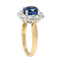 18K Two-Tone Gold Oval Blue Sapphire and Diamond Halo Ring