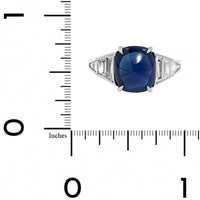 Bayco Platinum Cushion Shaped Blue Sapphire and Trapezoid Diamond Ring