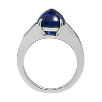 Bayco Platinum Cushion Shaped Blue Sapphire and Trapezoid Diamond Ring