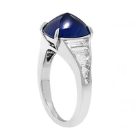 Bayco Platinum Cushion Shaped Blue Sapphire and Trapezoid Diamond Ring