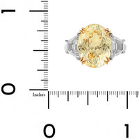 Platinum and 18K Yellow Gold Three Stone Oval Shaped Yellow Sapphire and Diamond Ring