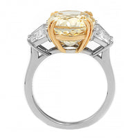 Platinum and 18K Yellow Gold Three Stone Oval Shaped Yellow Sapphire and Diamond Ring