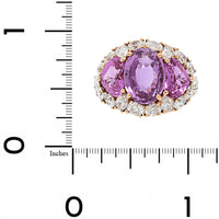 Eclat Jewels 18K Rose and White Gold 3 Stone Pink Sapphire and Diamond Halo Ring