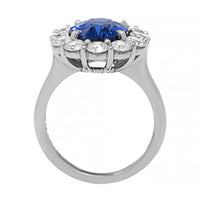 Platinum Oval Blue Sapphire and Diamond Halo Ring