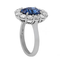 Platinum Oval Blue Sapphire and Diamond Halo Ring