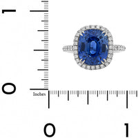 Platinum Cushion Cut Blue Sapphire and Diamond Halo Ring