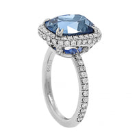 Platinum Cushion Cut Blue Sapphire and Diamond Halo Ring