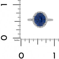 Platinum Oval Blue Sapphire and Diamond Halo Ring