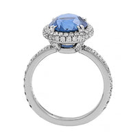 Platinum Oval Blue Sapphire and Diamond Halo Ring
