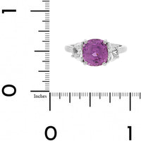 Platinum Three Stone Cushion Pink Sapphire and Half Moon Diamond Ring