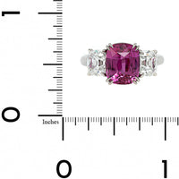 Platinum Three Stone Cushion Pink Sapphire and Diamond Ring