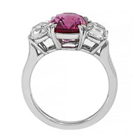Platinum Three Stone Cushion Pink Sapphire and Diamond Ring
