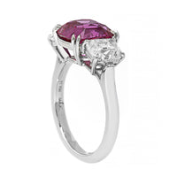 Platinum Three Stone Cushion Pink Sapphire and Diamond Ring