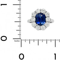 Platinum Cushion Cut Blue Sapphire and Diamond Halo Ring