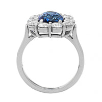 Platinum Cushion Cut Blue Sapphire and Diamond Halo Ring