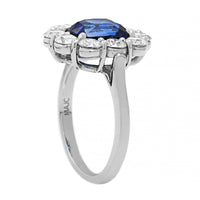 Platinum Cushion Cut Blue Sapphire and Diamond Halo Ring