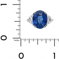 Platinum Three Stone Oval Blue Sapphire and Half Moon Diamond Ring