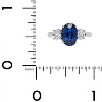Platinum Three Stone Oval Blue Sapphire and Diamond Ring