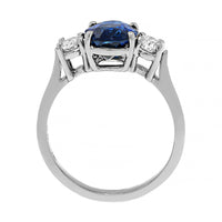 Platinum Three Stone Oval Blue Sapphire and Diamond Ring