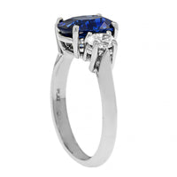 Platinum Three Stone Oval Blue Sapphire and Diamond Ring