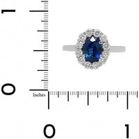 Platinum Oval Blue Sapphire and Diamond Halo Ring