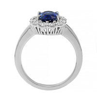 Platinum Oval Blue Sapphire and Diamond Halo Ring