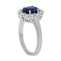 Platinum Oval Blue Sapphire and Diamond Halo Ring
