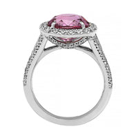Platinum Oval Pink Padparadscha Sapphire and Diamond Halo Ring