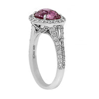Platinum Oval Pink Padparadscha Sapphire and Diamond Halo Ring