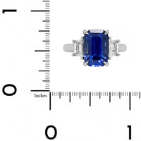 Platinum Three Stone Emerald Cut Sapphire and Trapezoid Diamond Ring