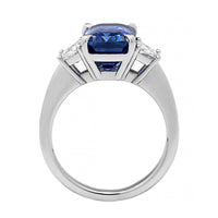 Platinum Three Stone Emerald Cut Sapphire and Trapezoid Diamond Ring