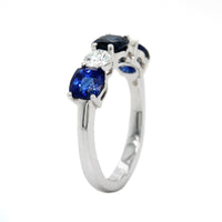 Platinum Shared Prong Alternating Diamond and Sapphire Band